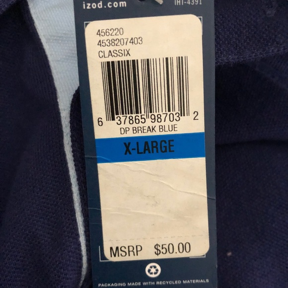 NWT Mens IZOD Polo, XL Blue Shades Split Diagonally - Picture 3 of 3